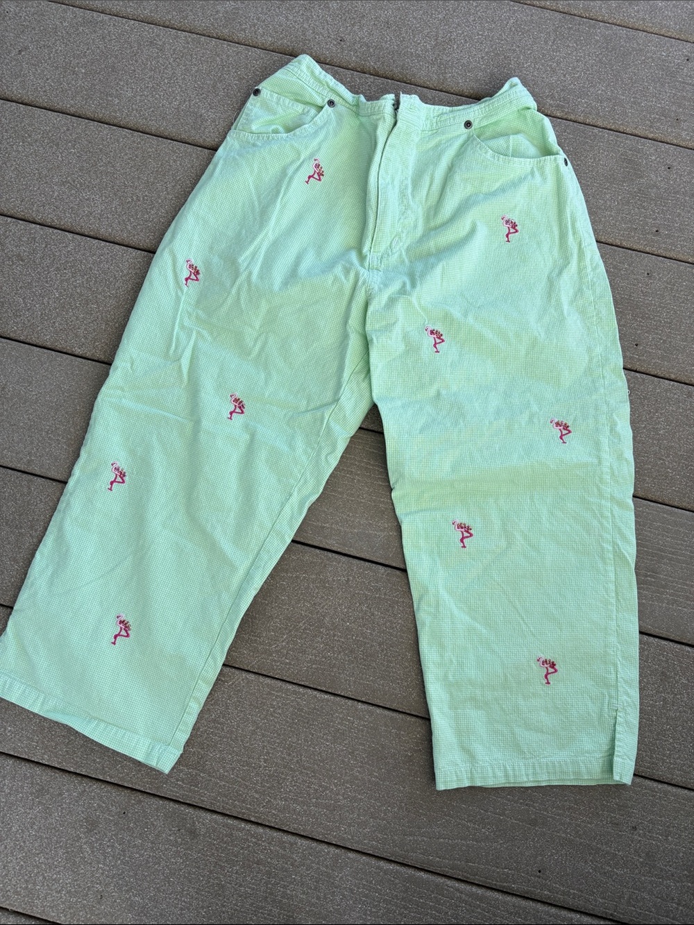 Quacker Factory Mint Green Corduroy Men’s Pants with Pink Embroidery